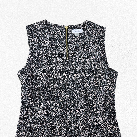 Calvin Klein Black Pink Animal Print Queen Anne Neck Sheath Dress Size 10 - Picture 2 of 8